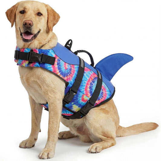 Dog Life Jacket - Pet Safety Vest for Swimming & Boating, Shark Life Jacket with Floatation, Dog Lifesavers Swimsuits for Small Medium Large Dogs (Blue Bandhnu, XL)