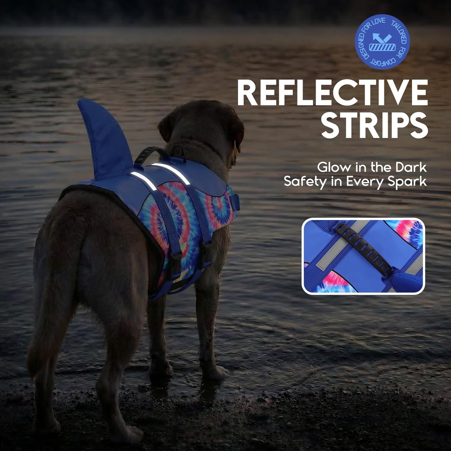 Dog Life Jacket - Pet Safety Vest for Swimming & Boating, Shark Life Jacket with Floatation, Dog Lifesavers Swimsuits for Small Medium Large Dogs (Blue Bandhnu, XL)