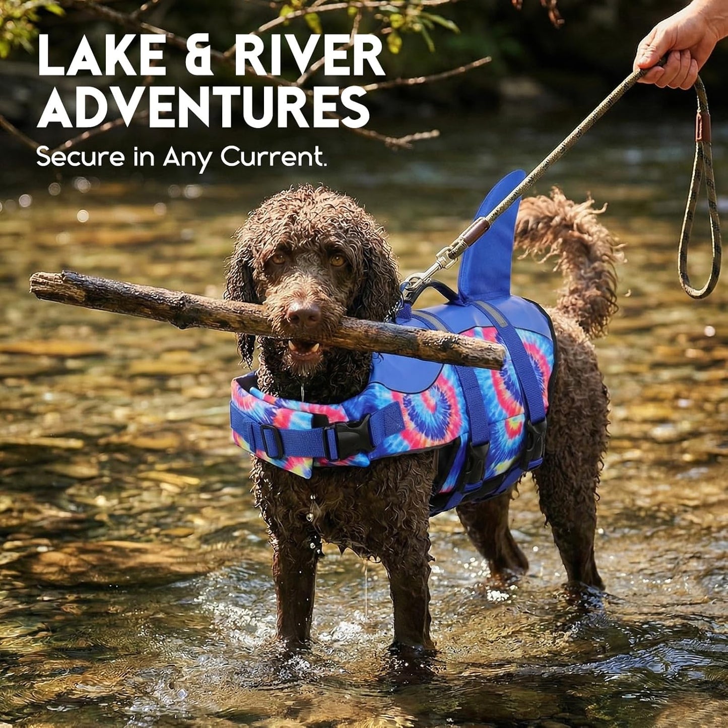 Dog Life Jacket - Pet Safety Vest for Swimming & Boating, Shark Life Jacket with Floatation, Dog Lifesavers Swimsuits for Small Medium Large Dogs (Blue Bandhnu, XL)